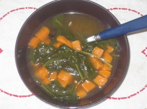Vegan Soul Kitchen Mustard Green and Roasted Yam Soup
