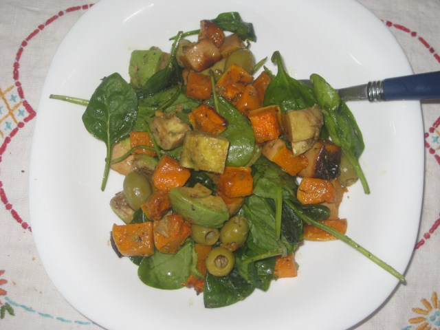 Deliciously Ella Roasted Squash Avocado Olive Rocket Salad