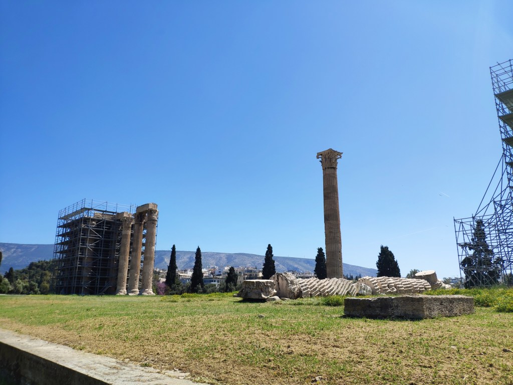 The Zeus temple, largely covered with scaffolding, but there are a few visible pillars