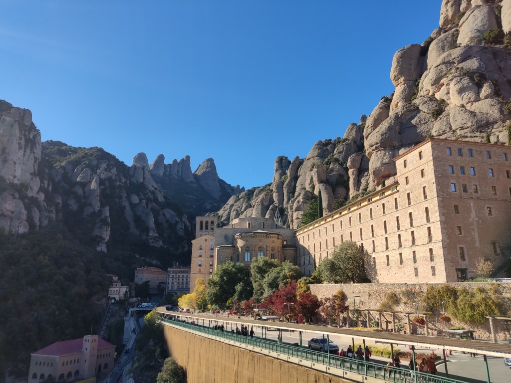 The buildings of Montserrat high up in the mountains