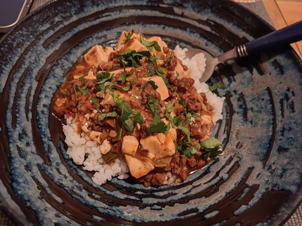 A bowl of homemade mapo tofu