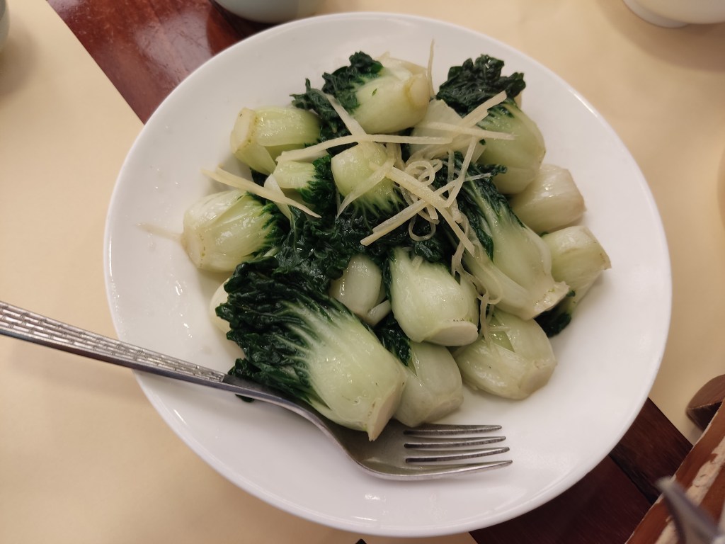 A plate of baby bok choy