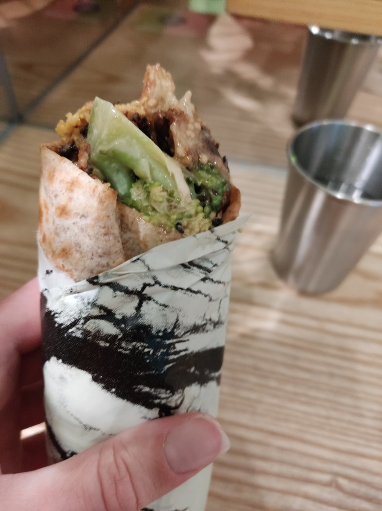 A wrap containing broccoli