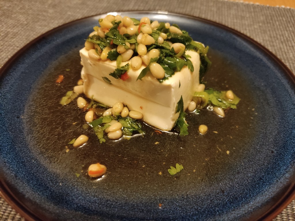 Silken tofu with pine nuts