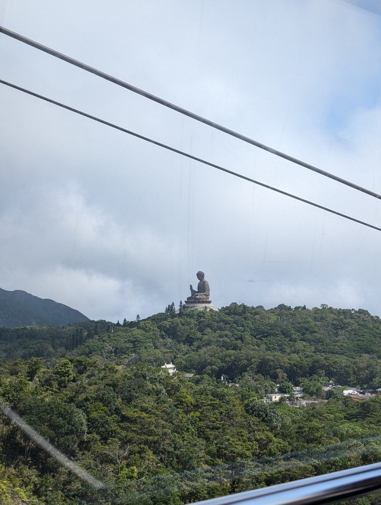 The big buddha statue viewed from a cable car