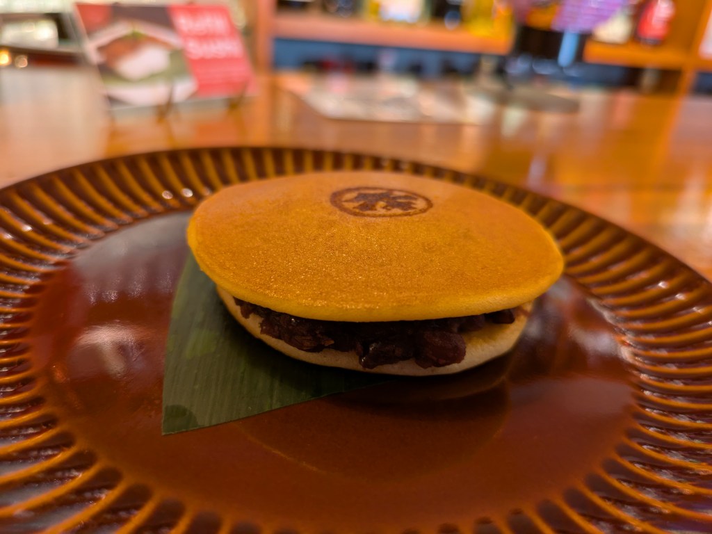 Two little pancakes sandwiched with red bean paste 