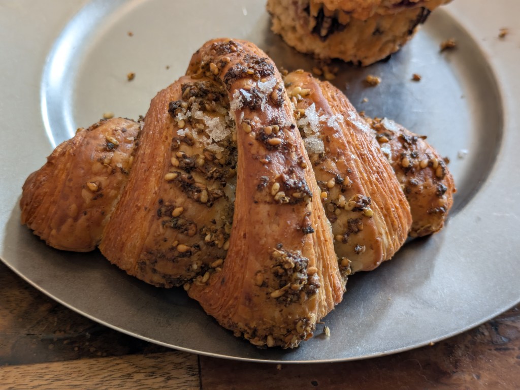 A croissant seasoned with lots of salt and zaatar