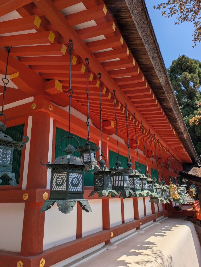 A temple with a long row of lanterns