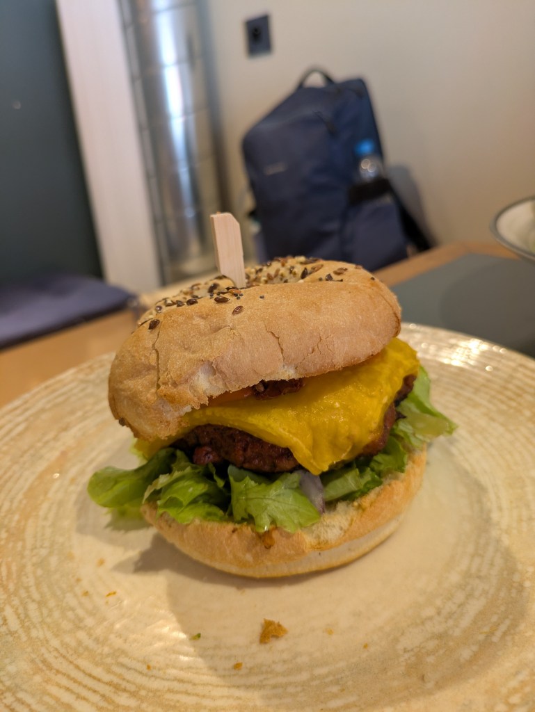 A burger with cheese