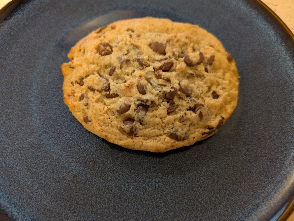 A cookie with lots of chocolate chips