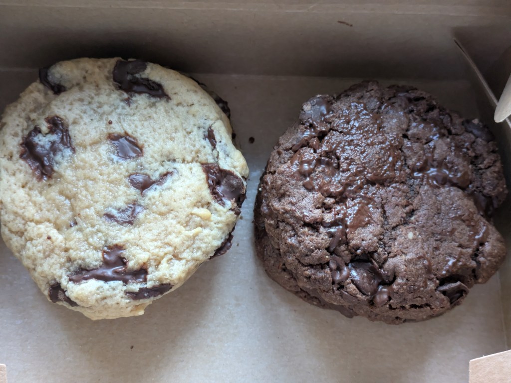 Two different types of cookies in a takeaway box