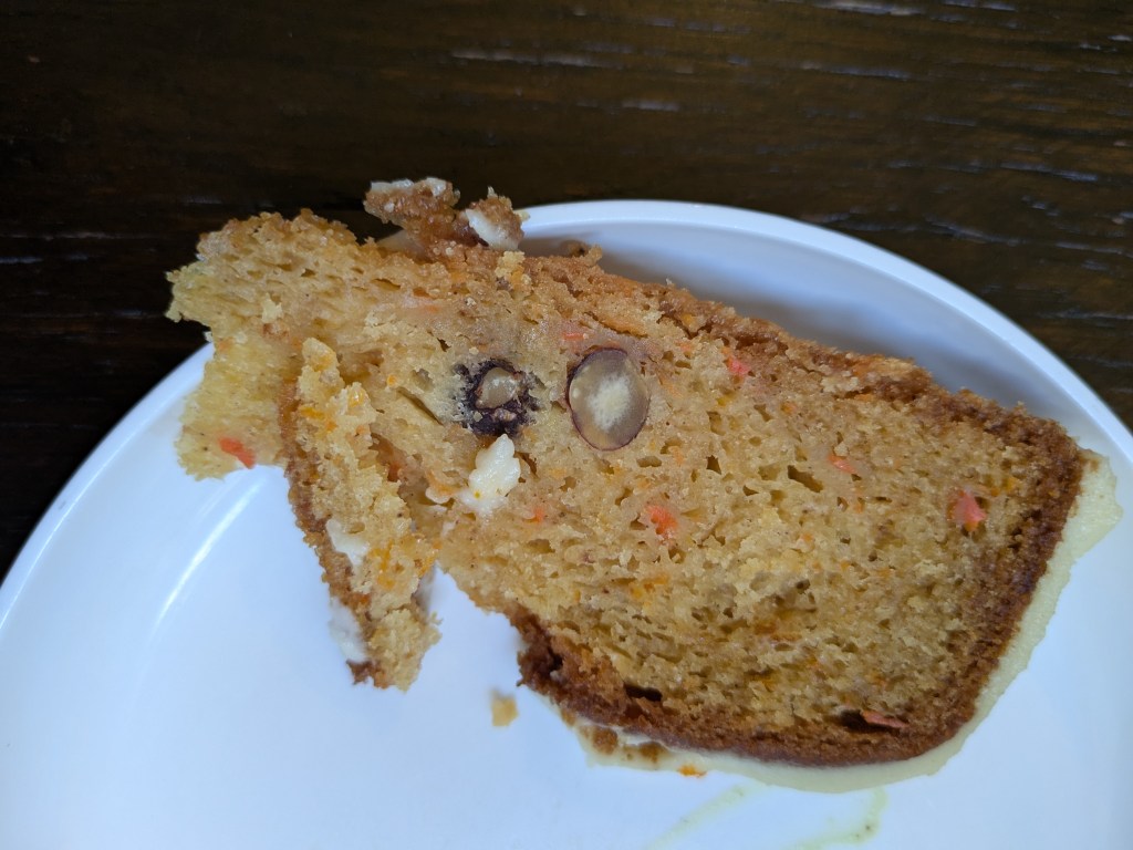A thin slice of carrot cake 